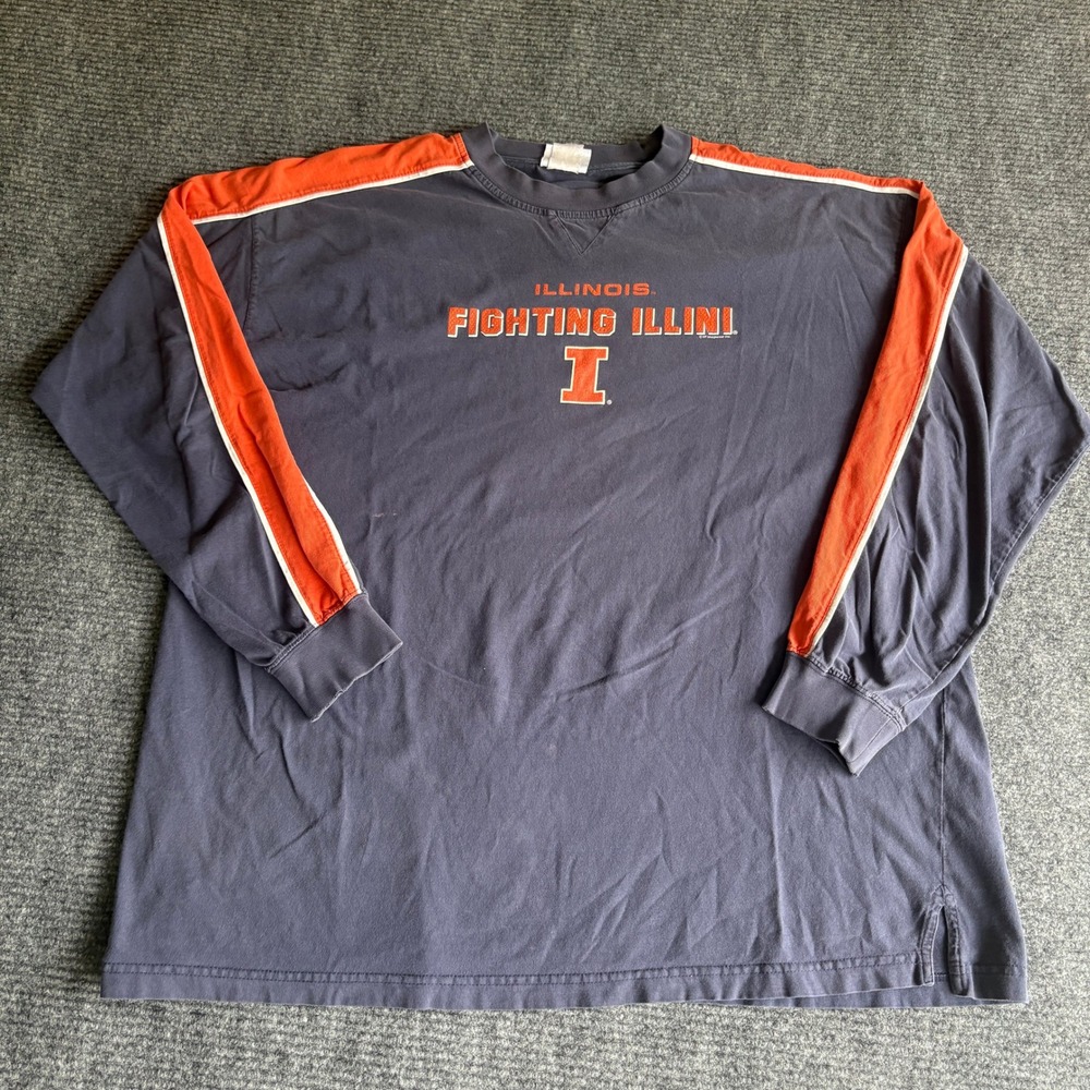 NCAA Illinois Fighting Illini Long Sleeve Shirt Navy Blue Orange Mens XL 2XL
